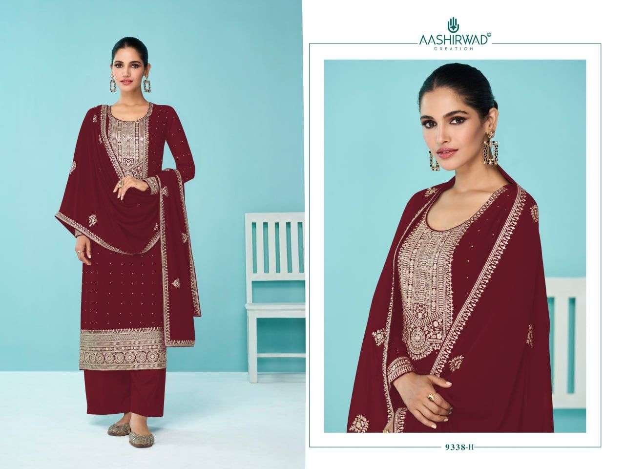 AASHIRWAD CREATION FALGUNI 9338 MASTER COLORS Salwar kameez Wholesale catalog