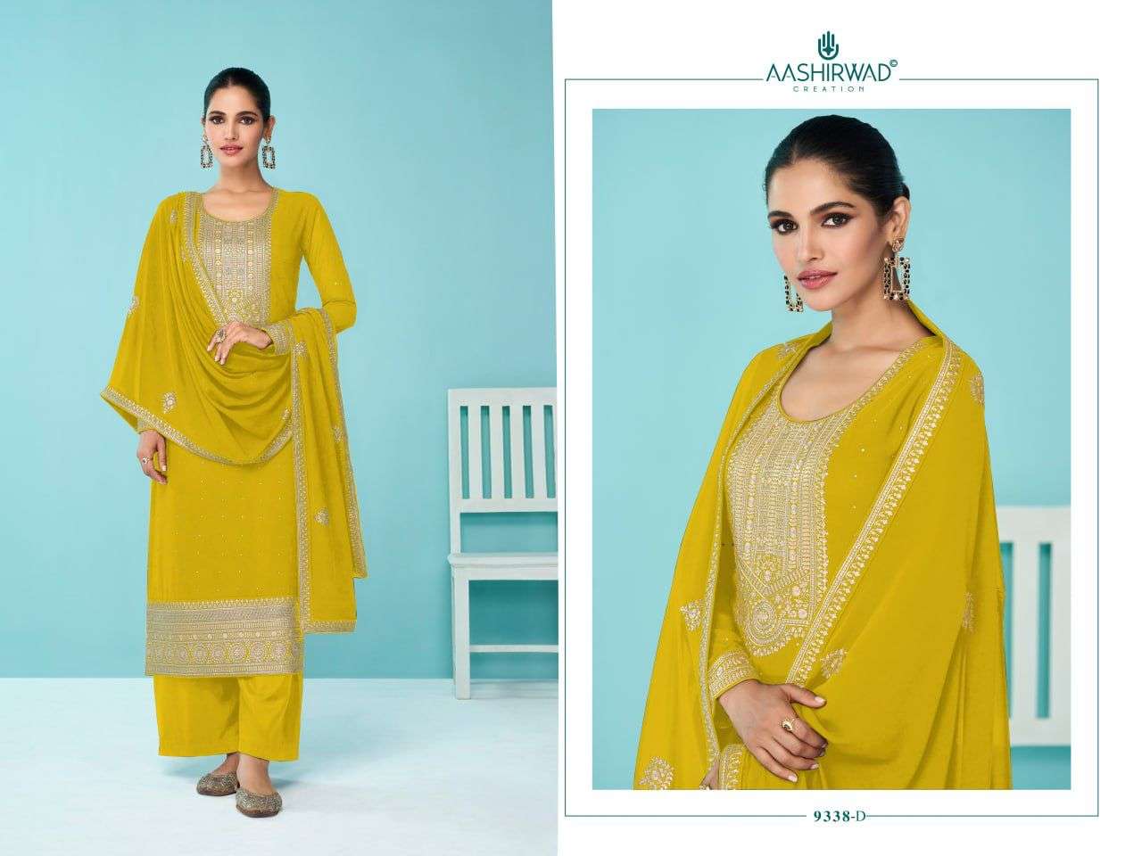 AASHIRWAD CREATION FALGUNI 9338 MASTER COLORS Salwar kameez Wholesale catalog