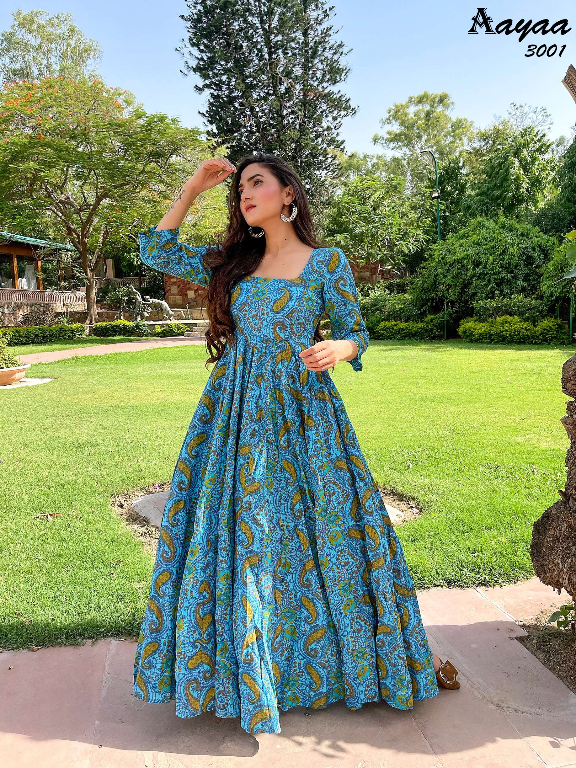 WOMAYA KURTIS PRESNT VIBRANCE FLORAL STORY FANCY FLARED STYLE LONG GOWN  COMBO SET  textiledealin