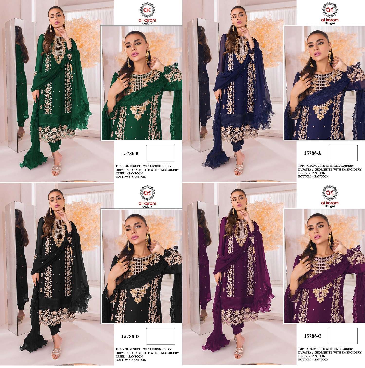 Al Karam 15786 Colors Heavy Embroidery Pakistani Suits Wholesale catalog