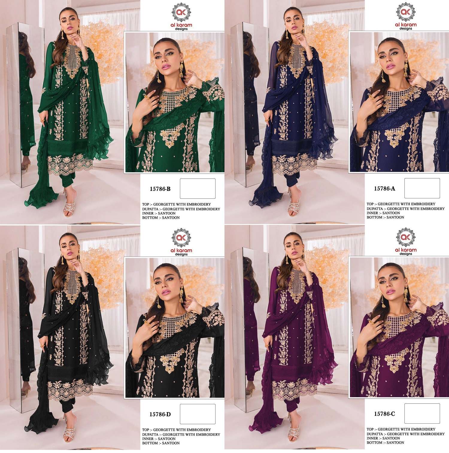 Al Karam 15786 Colors Heavy Embroidery Pakistani Suits Wholesale catalog