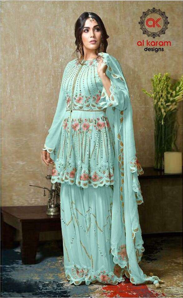 Al Karam 16011 Colors Georgette Embroidered Pakistani Suits Wholesale catalog