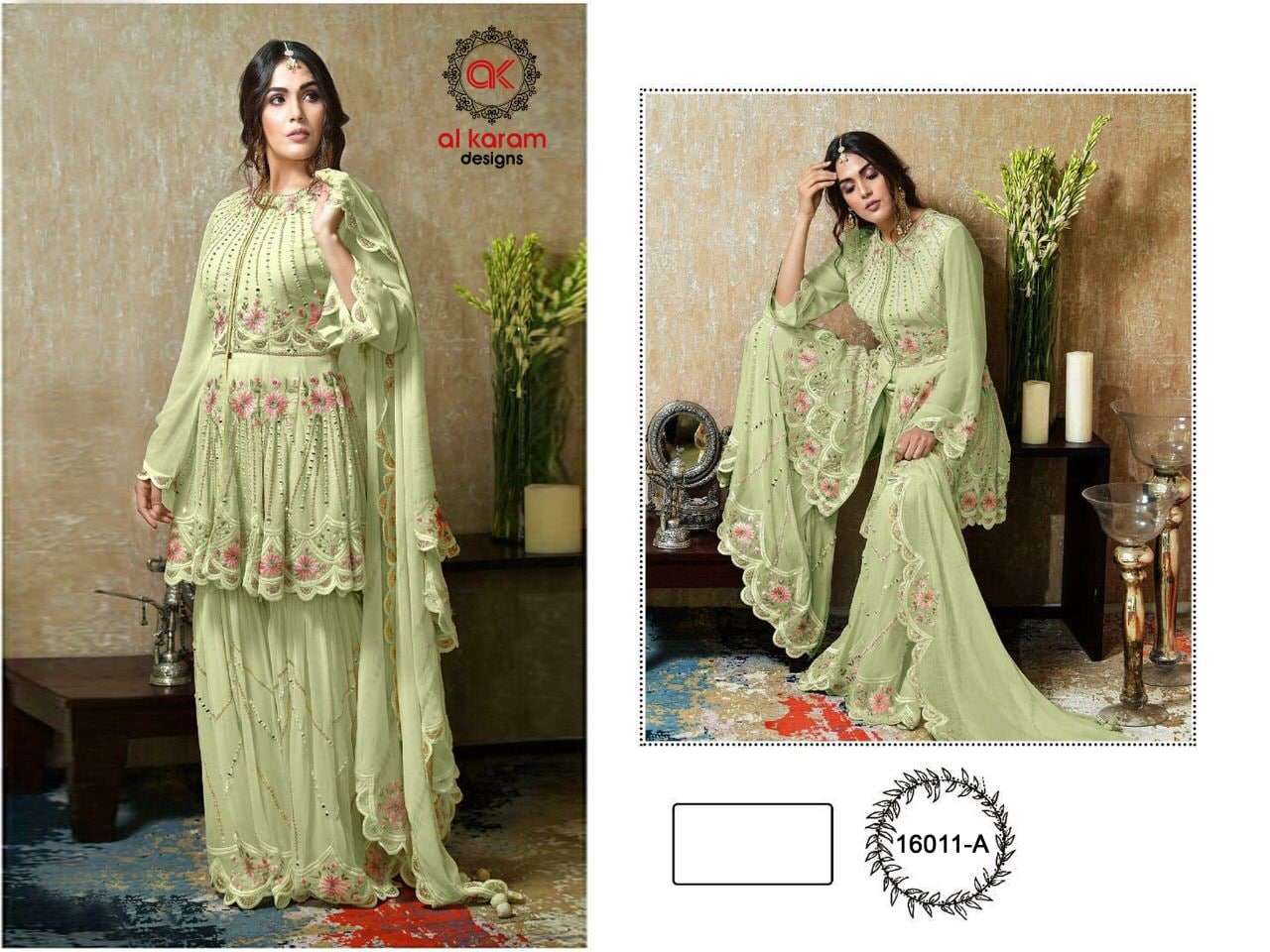 Al Karam 16011 Colors Georgette Embroidered Pakistani Suits Wholesale catalog