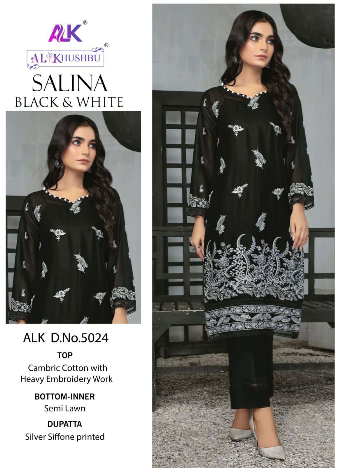 Alk Khushbu Salina Black And White Pakistani Salwar Kameez Wholesale catalog