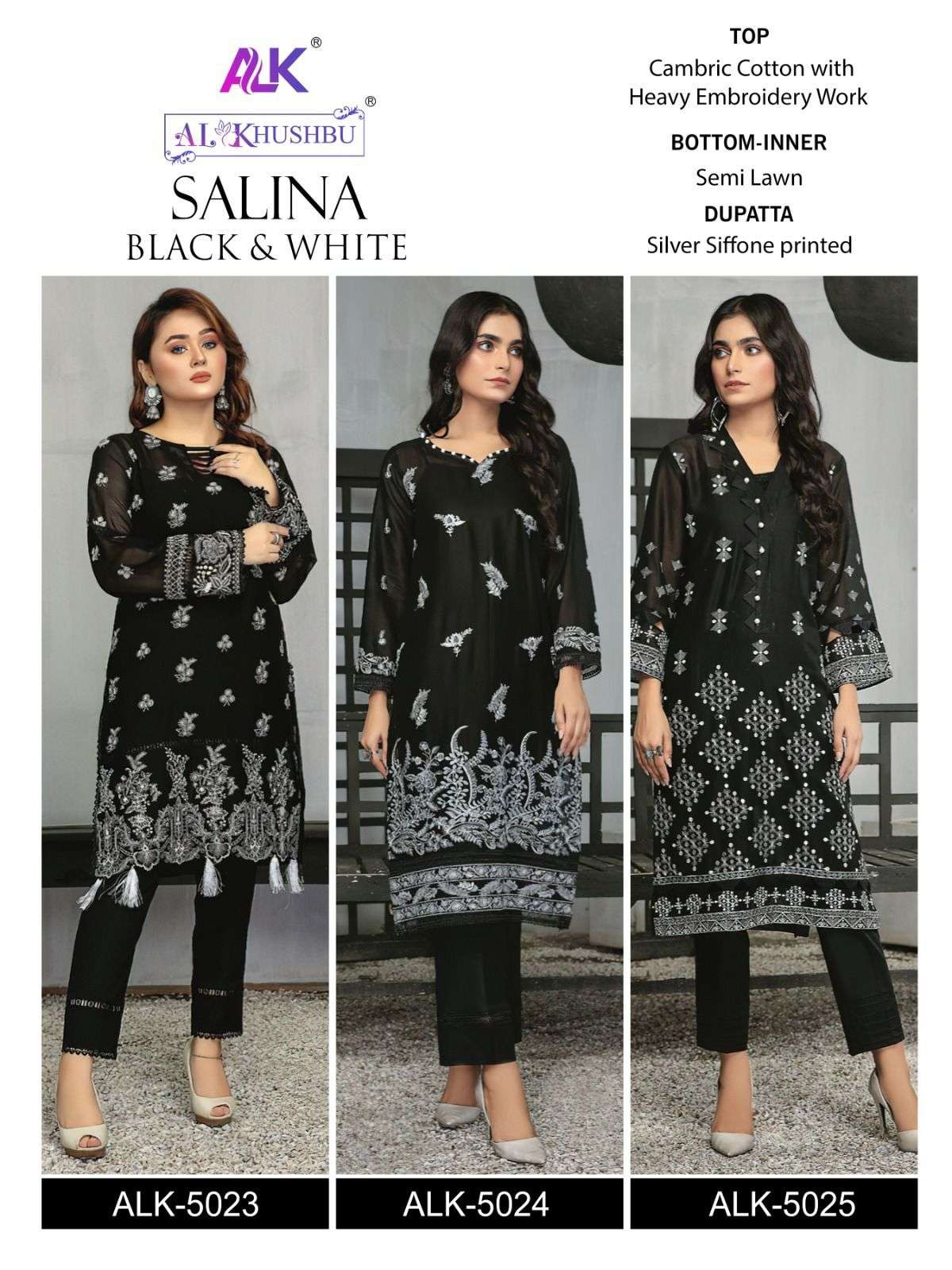 Alk Khushbu Salina Black And White Pakistani Salwar Kameez Wholesale catalog