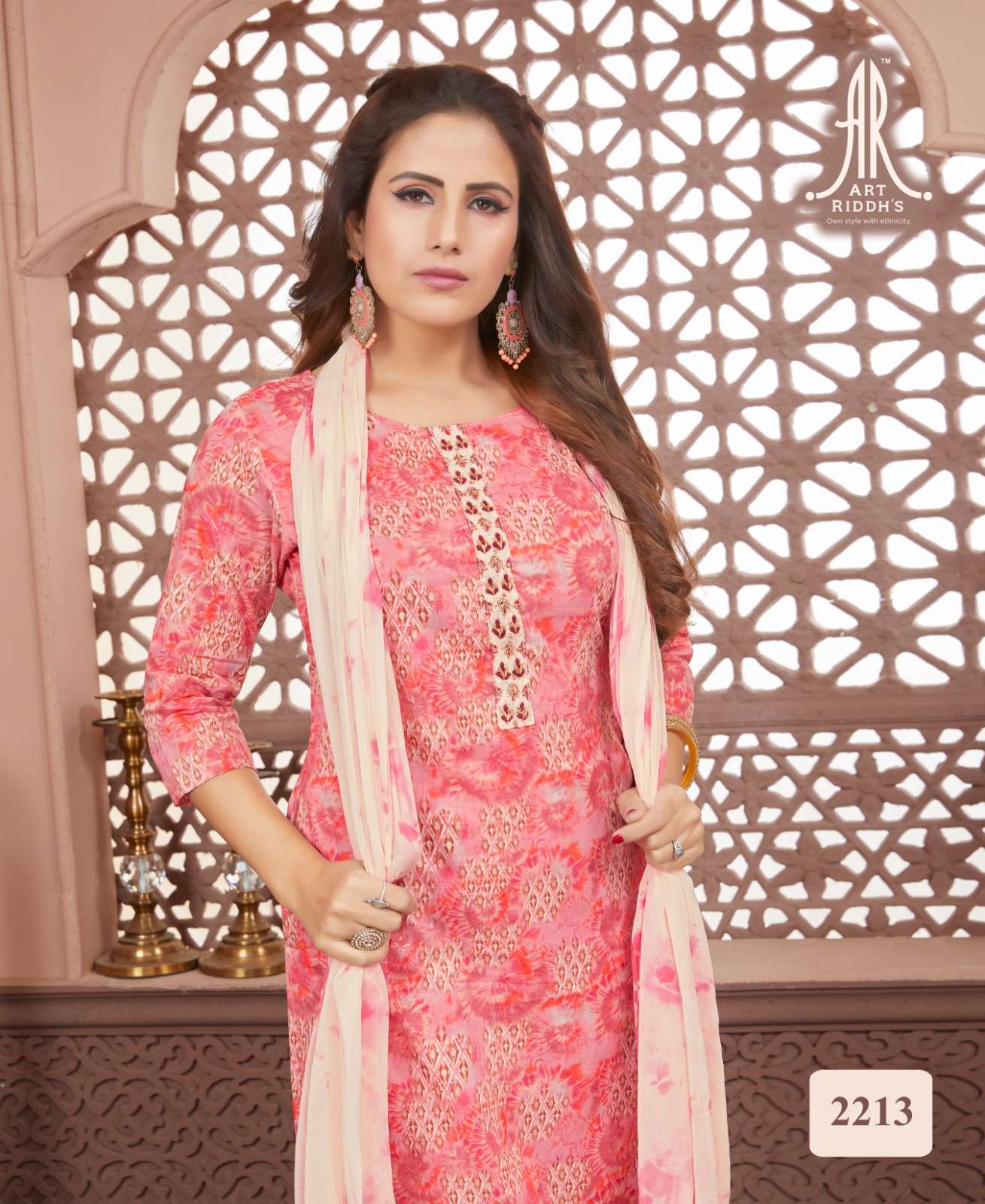 Art Ridh Khatli work Light Pink Kurti Wholesale catalog