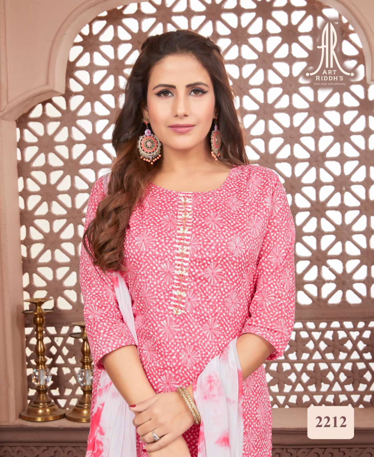 Art Ridh Khatli work Pink Kurti Wholesale catalog