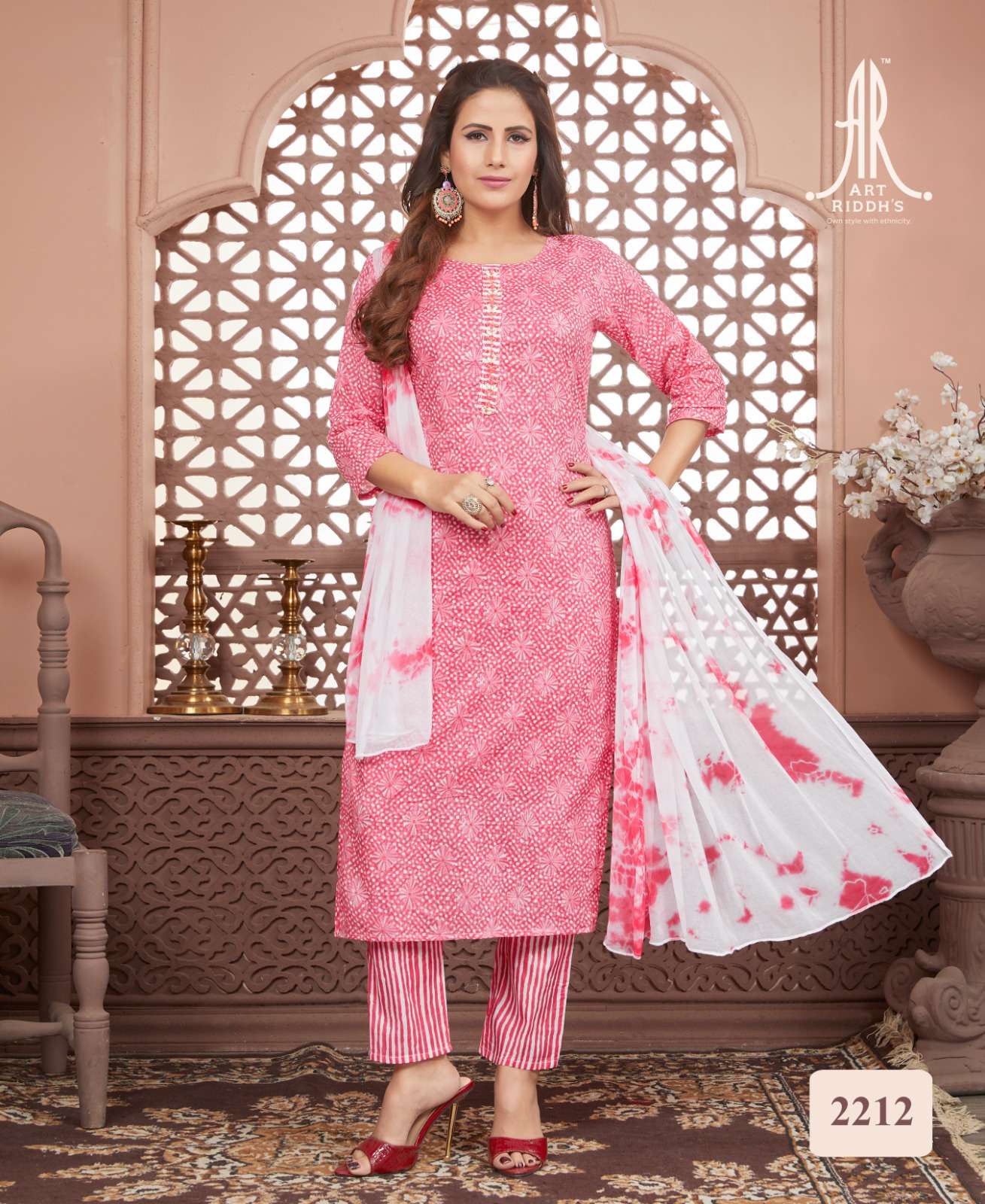Art Ridh Khatli work Pink Kurti Wholesale catalog