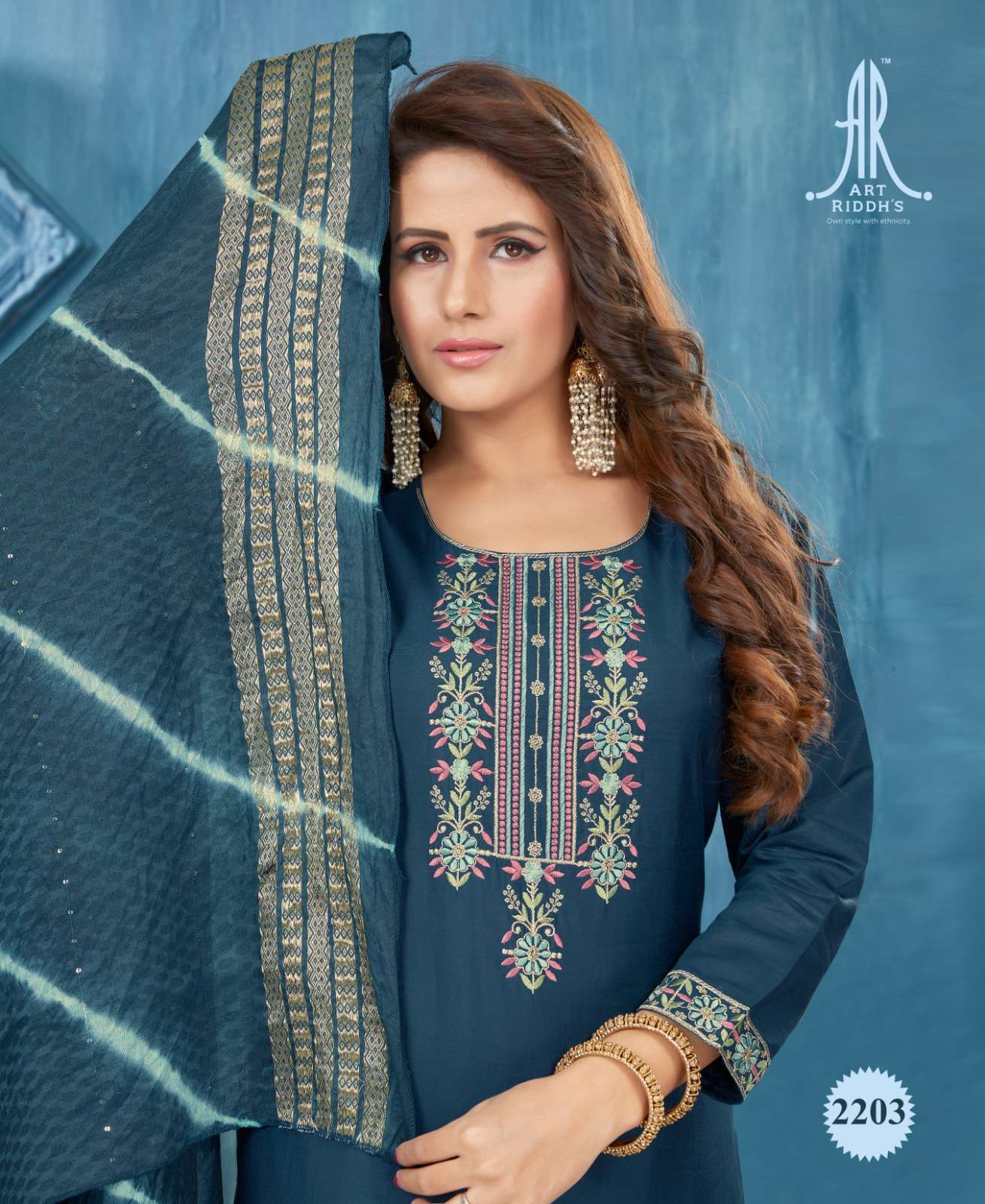 Art Ridh Pure modal chanderi Blue Kurti Wholesale catalog