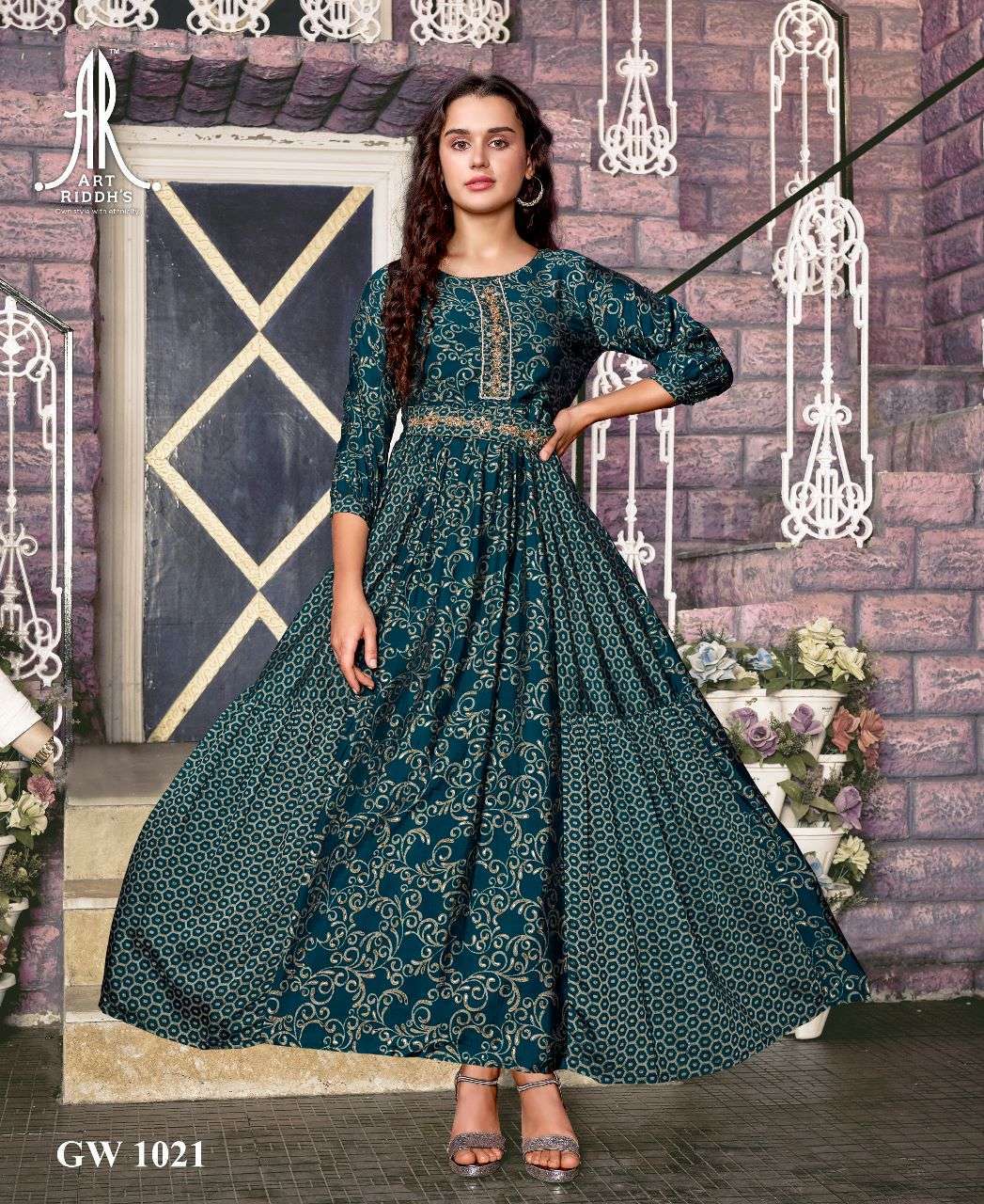 Artriddh Present vol - 1 Heavy Viscose Green Maslin Gown Kurti Wholesale catalog