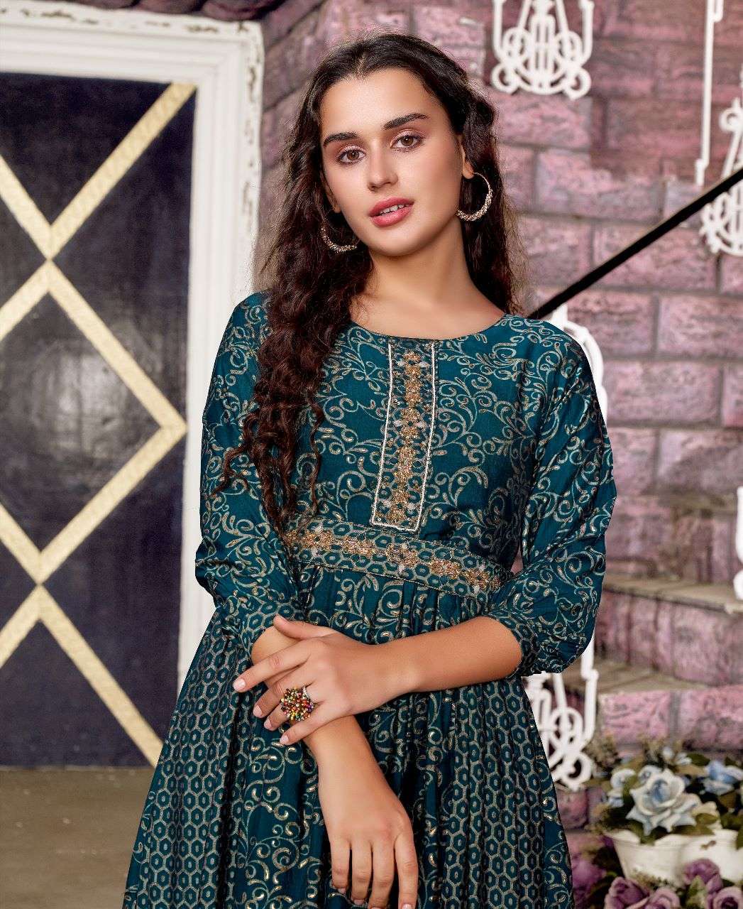 Artriddh Present vol - 1 Heavy Viscose Green Maslin Gown Kurti Wholesale catalog