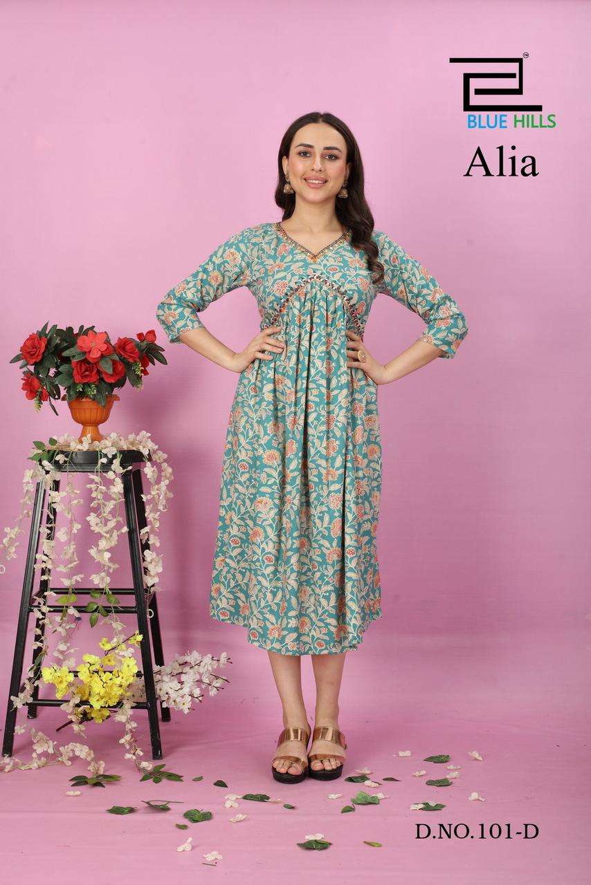 BLUE HILLS ALIA rayon mill print Kurti Wholesale catalog