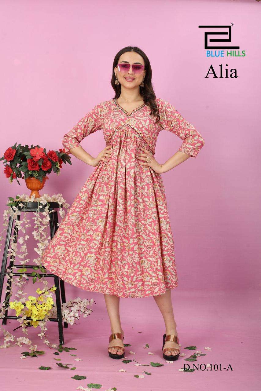 BLUE HILLS ALIA rayon mill print Kurti Wholesale catalog