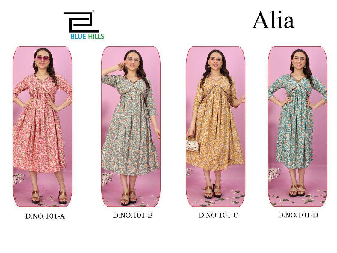 BLUE HILLS ALIA rayon mill print Kurti Wholesale catalog