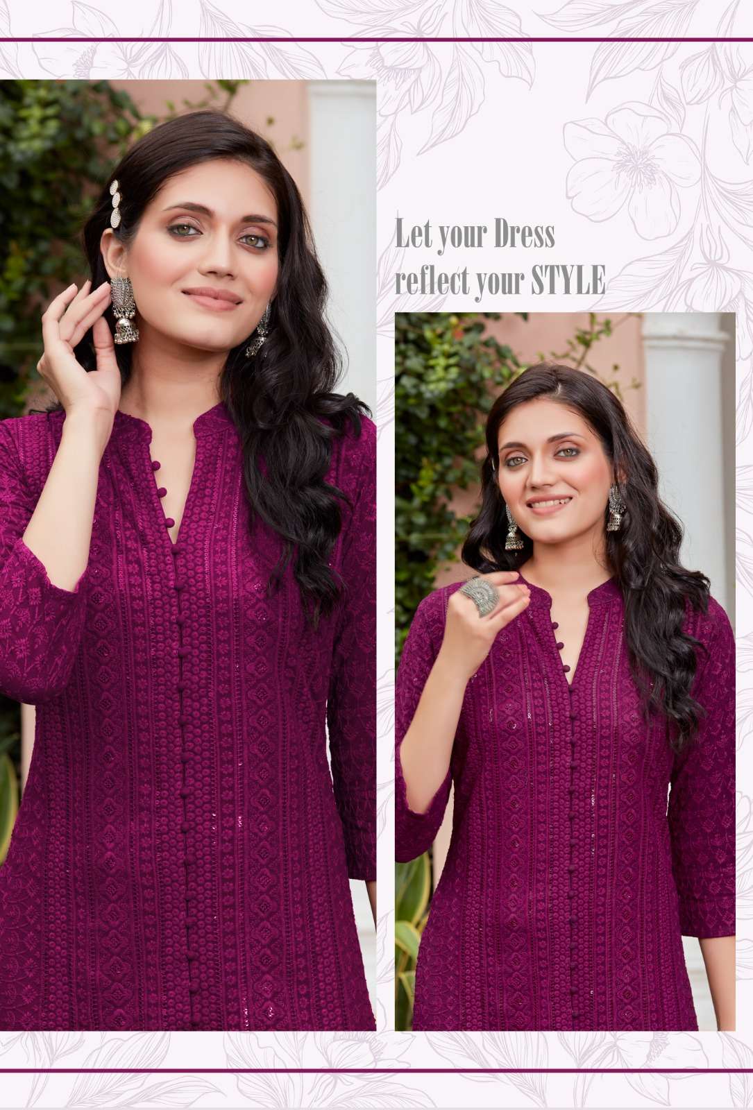 Coral reyon sequence chiken Kurti Wholesale catalog