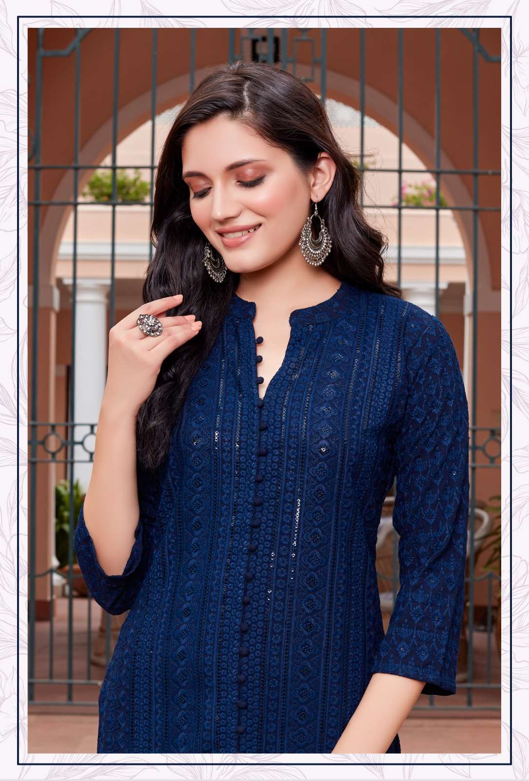 Coral reyon sequence chiken Kurti Wholesale catalog