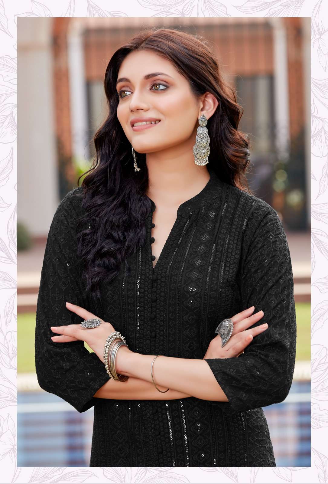 Coral reyon sequence chiken Kurti Wholesale catalog