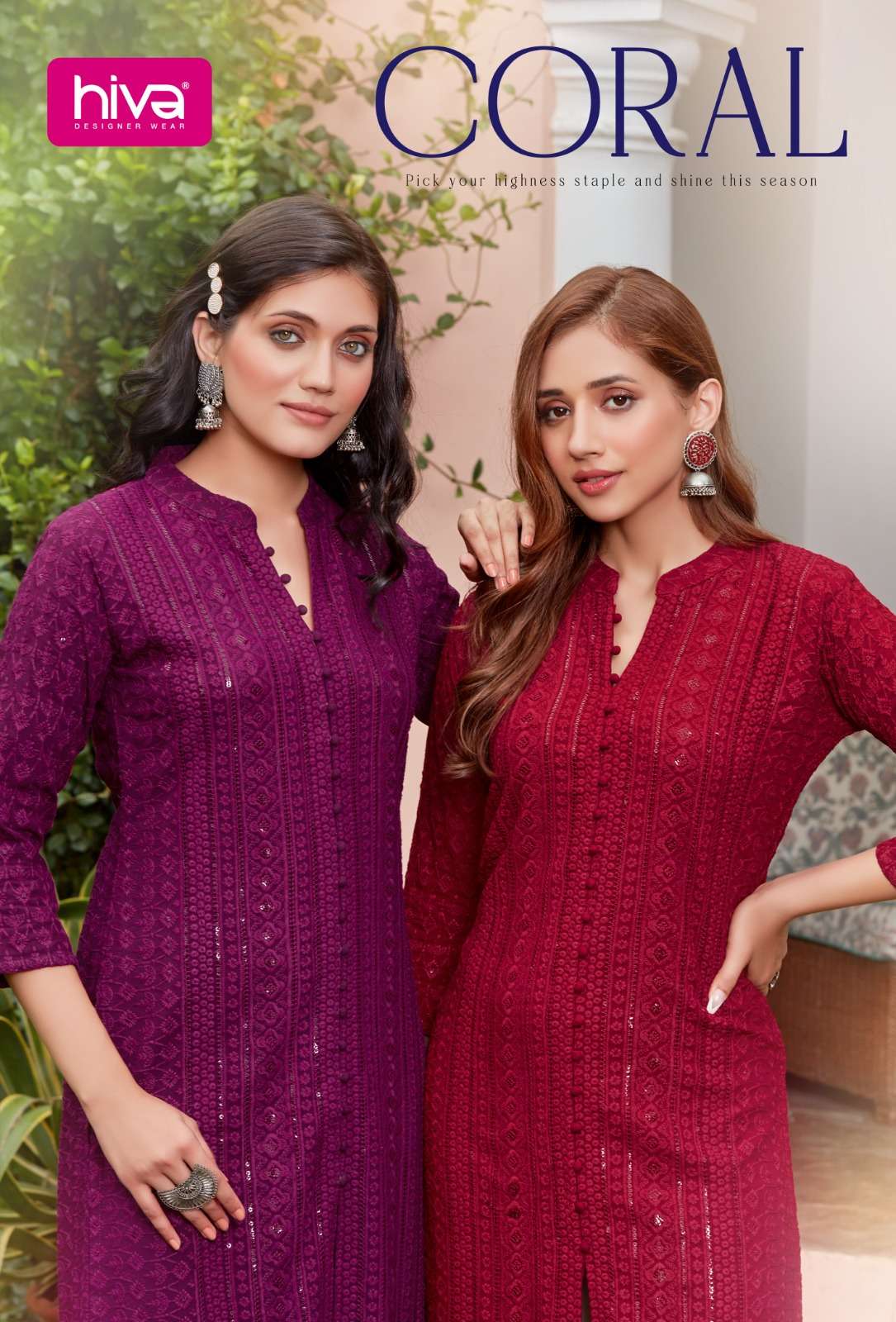 Coral reyon sequence chiken Kurti Wholesale catalog