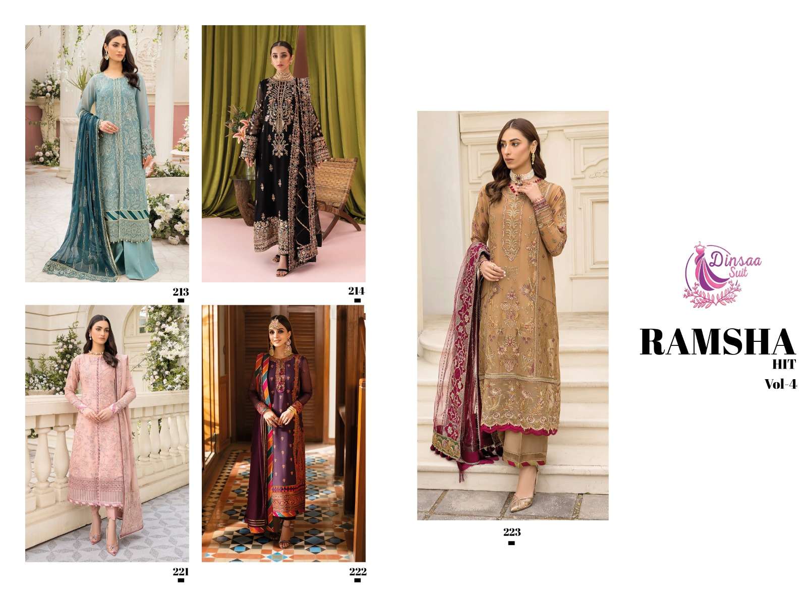 Dinsaa Ramsha Hit Vol 4 Pakistani Salwar Kameez Wholesale catalog