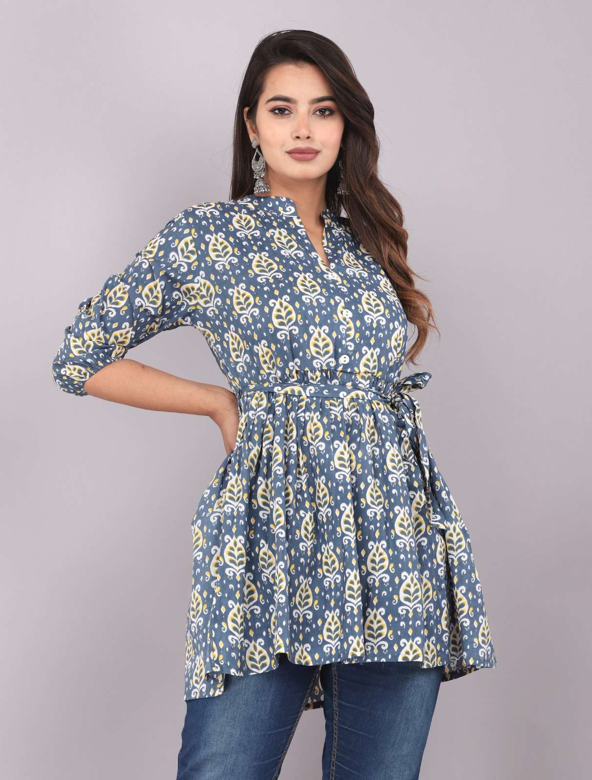 Blue Vol 02 - Cotton Denim Stitching Effects Fancy Discharge Print A Line  Short Kurti - Real Pics at Rs 599 in Surat