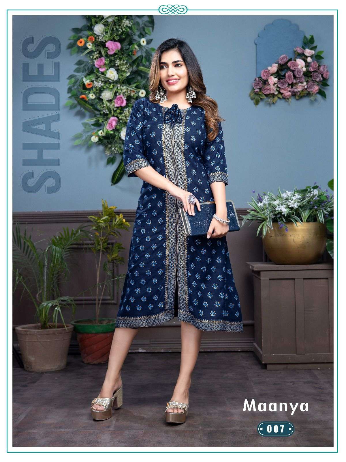 GOLDEN MAANYA Vol-1 Gold foil Printed Middle cut kurti Wholesale catalog