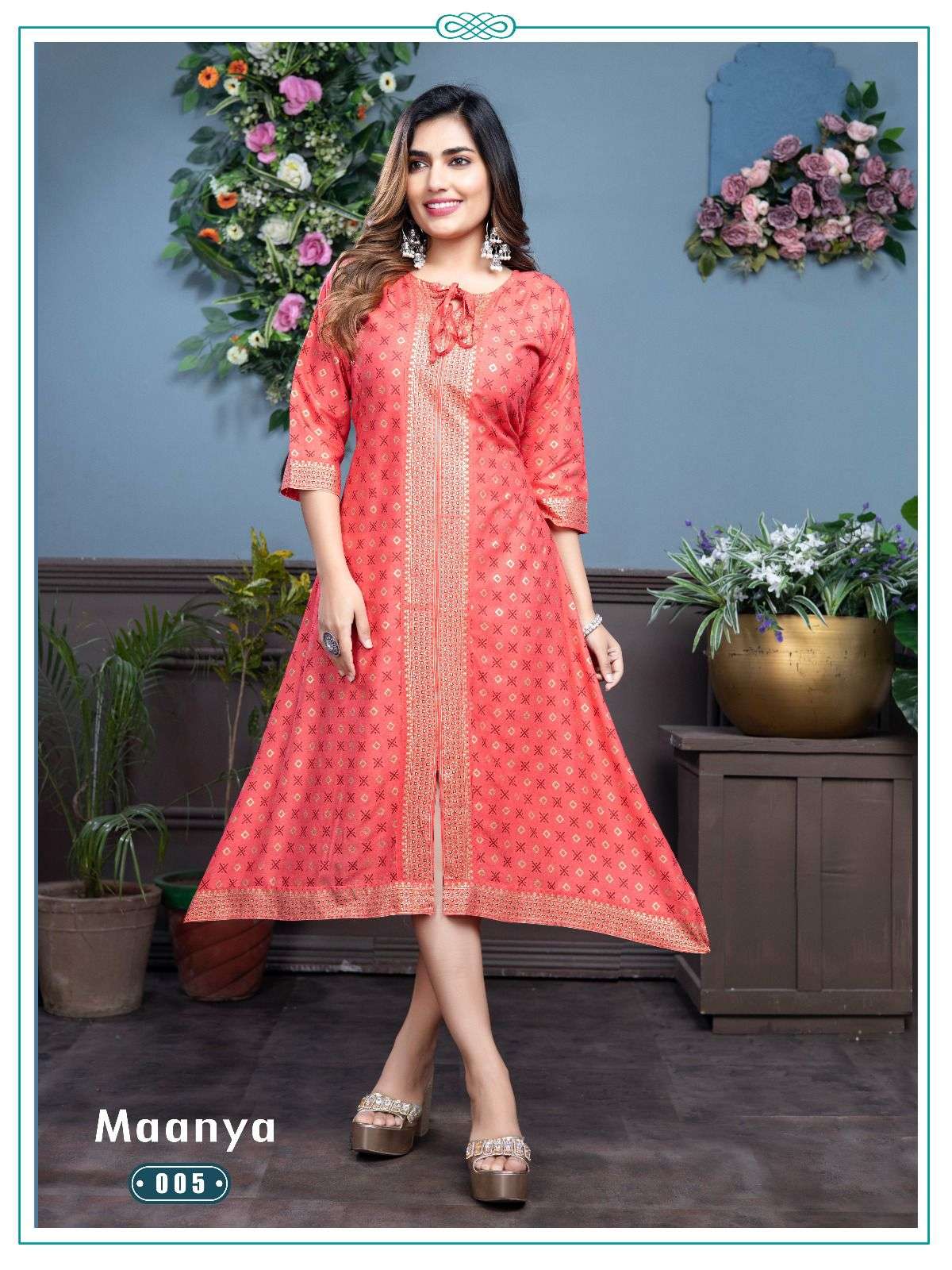 Frock suit with center cut #white plazzo# potli buttons#peach#collar#cut#summer  | Kurti designs latest, Long kurti designs, Indian kurti designs