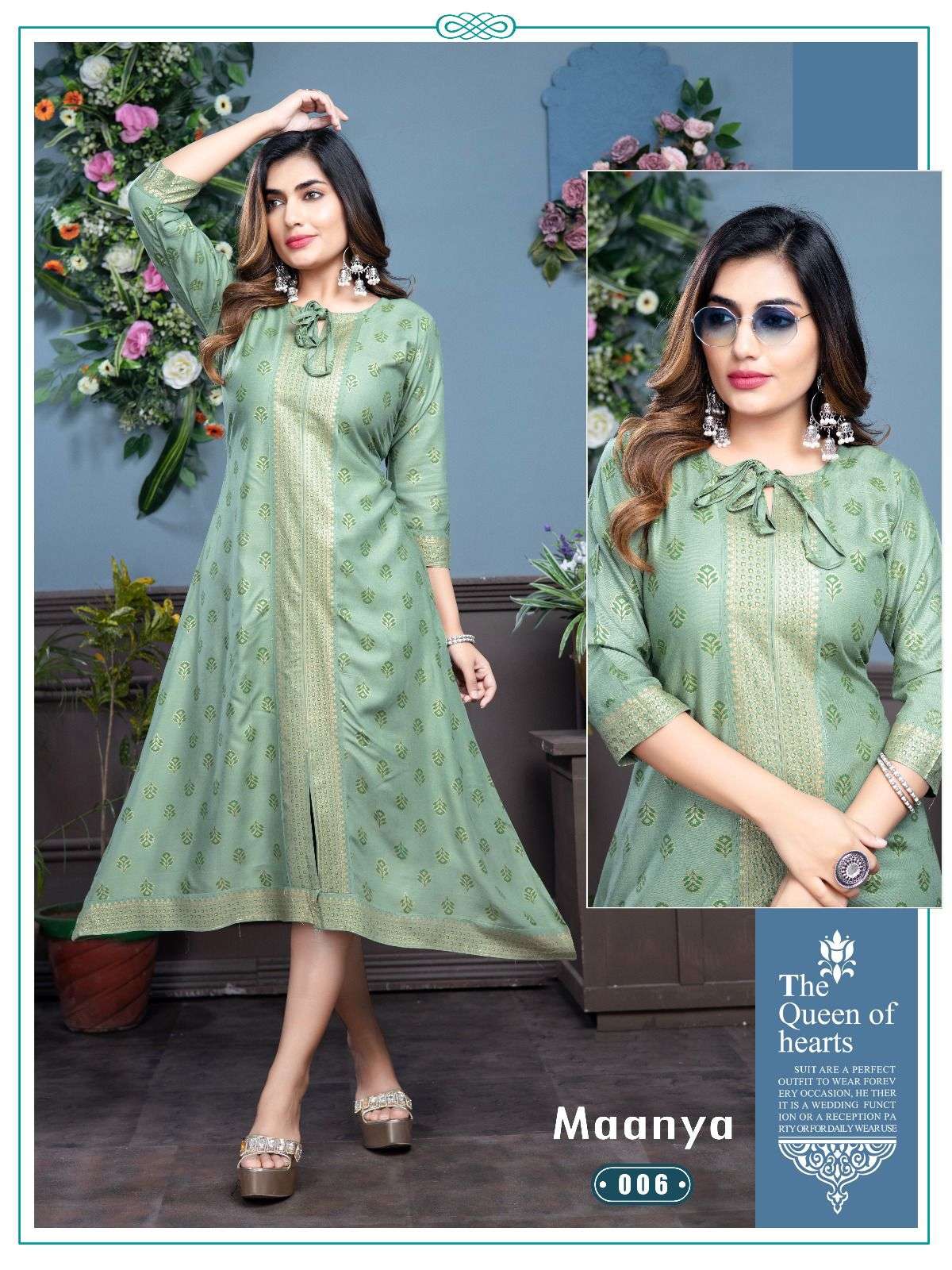 GOLDEN MAANYA Vol-1 Gold foil Printed Middle cut kurti Wholesale catalog