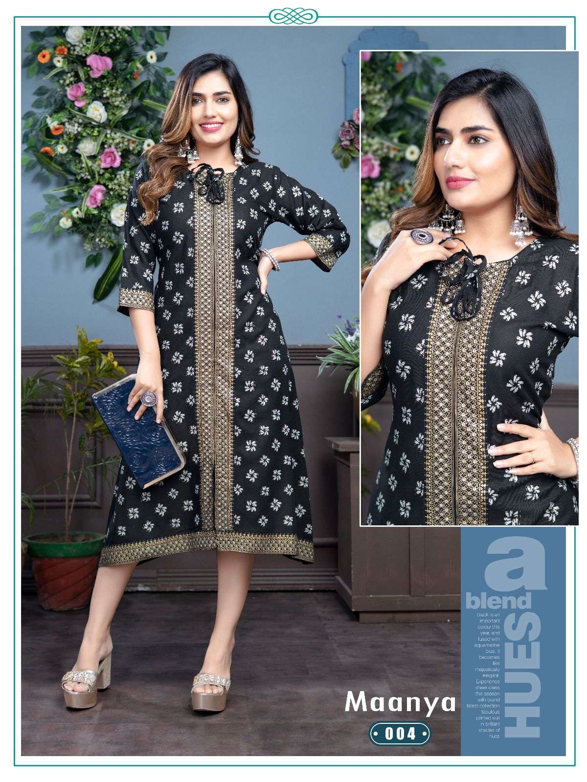 GOLDEN MAANYA Vol-1 Gold foil Printed Middle cut kurti Wholesale catalog