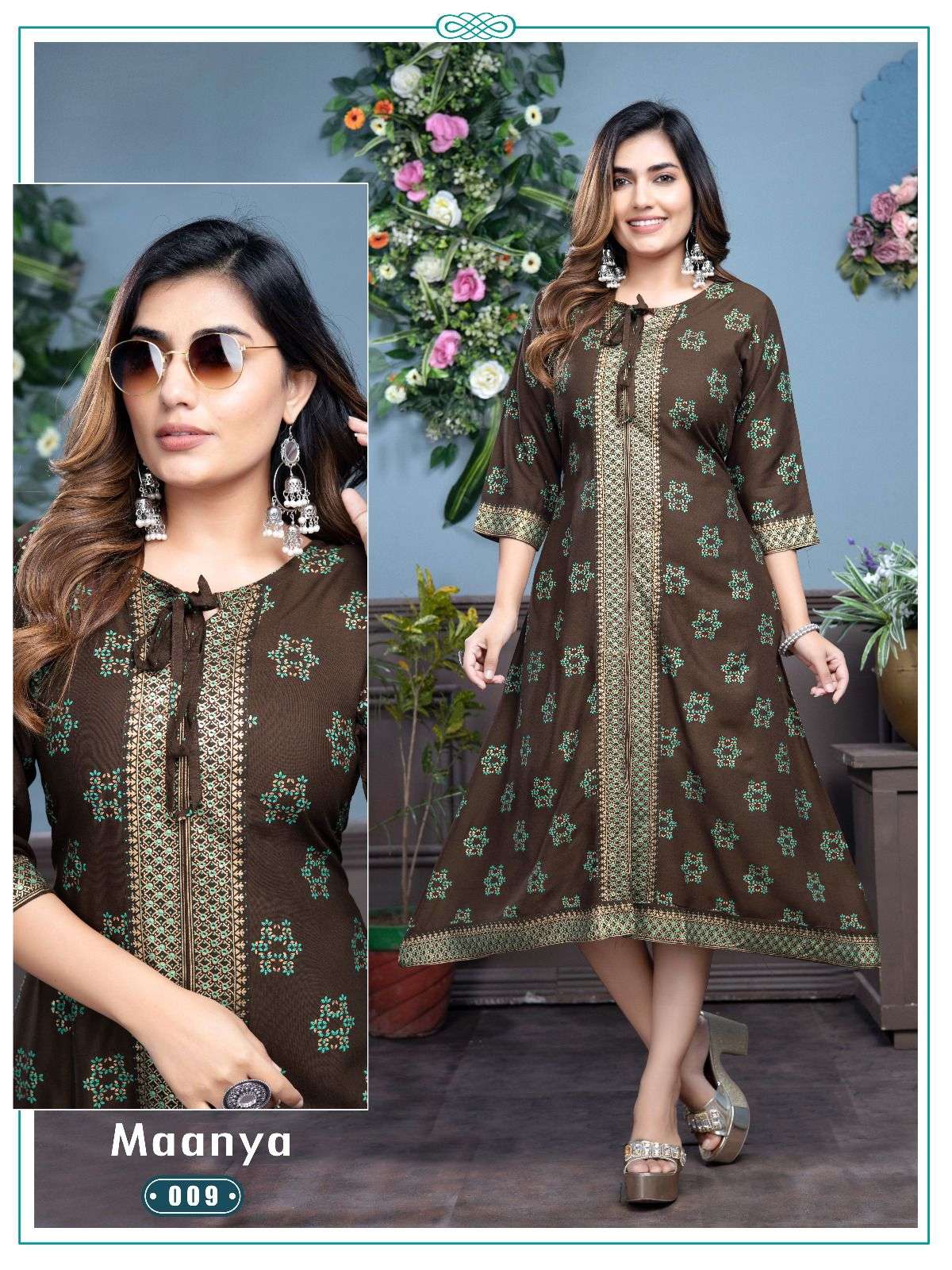 GOLDEN MAANYA Vol-1 Gold foil Printed Middle cut kurti Wholesale catalog