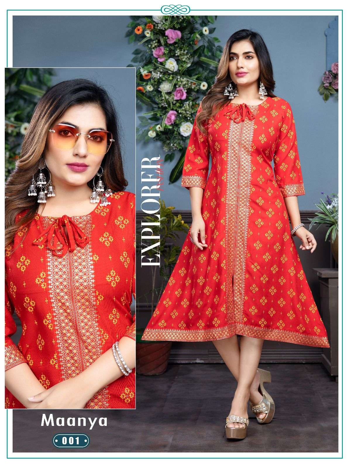 GOLDEN MAANYA Vol-1 Gold foil Printed Middle cut kurti Wholesale catalog