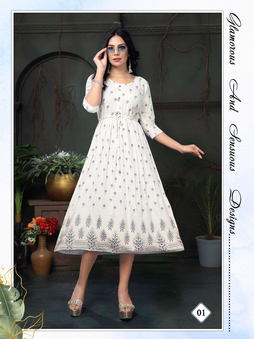 GINISHA BY BLUE HILLS BRAND GEORGETTE WITH INNER PLAN LONG GOWN KURTI  WHOLESALER AND DEALER