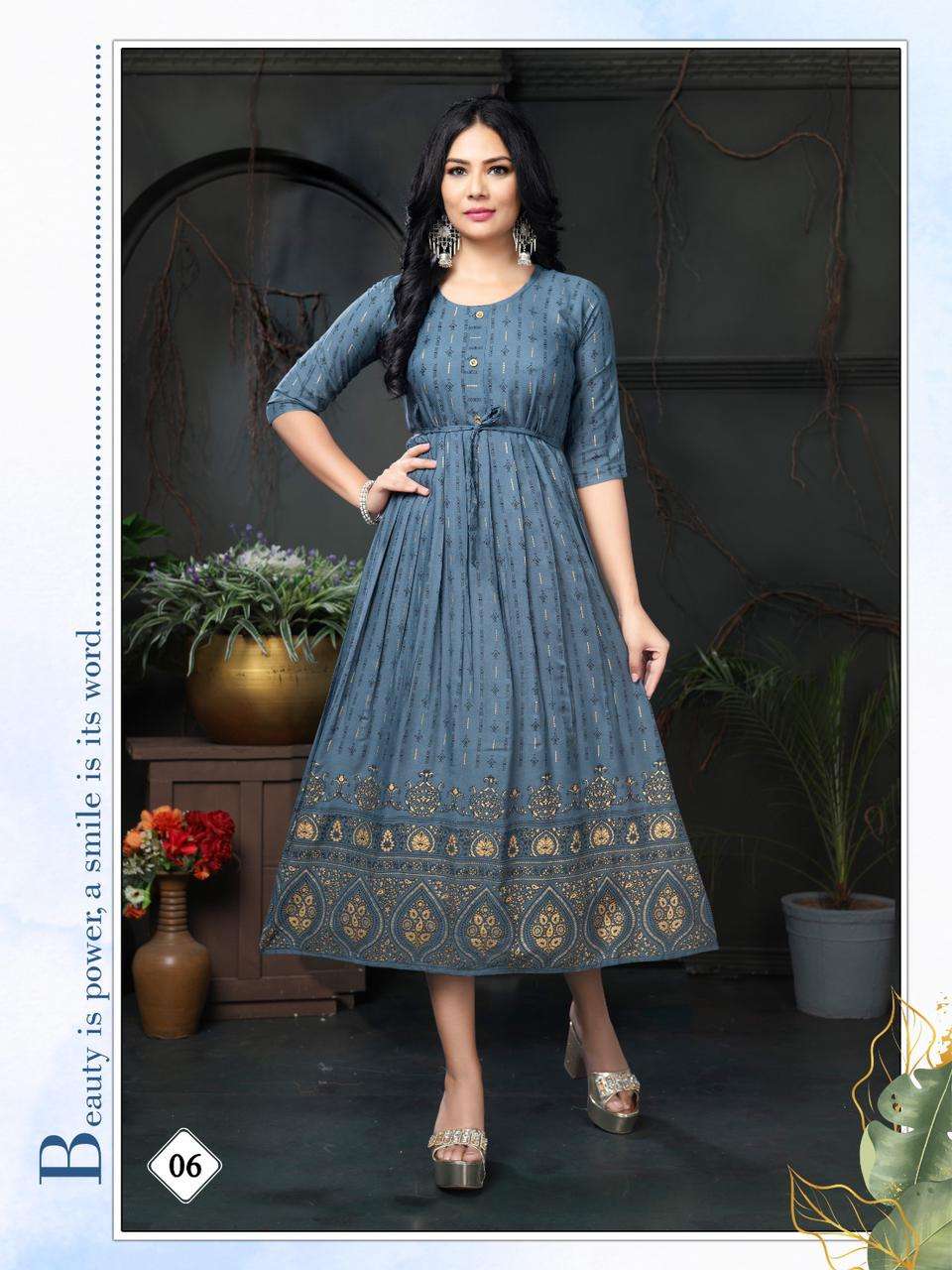 VISVA DESIGNER Plain Solid Cotton Printed Border Anarkali Kurti Kurta for  Women Girls Grey : Amazon.in: Fashion