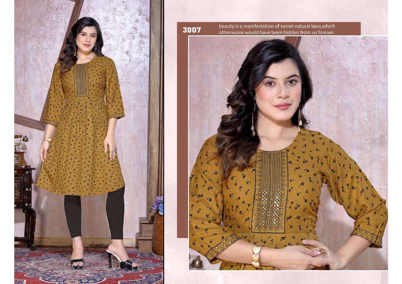 Golden Qushi Naira Cut Kurti Wholesale catalog