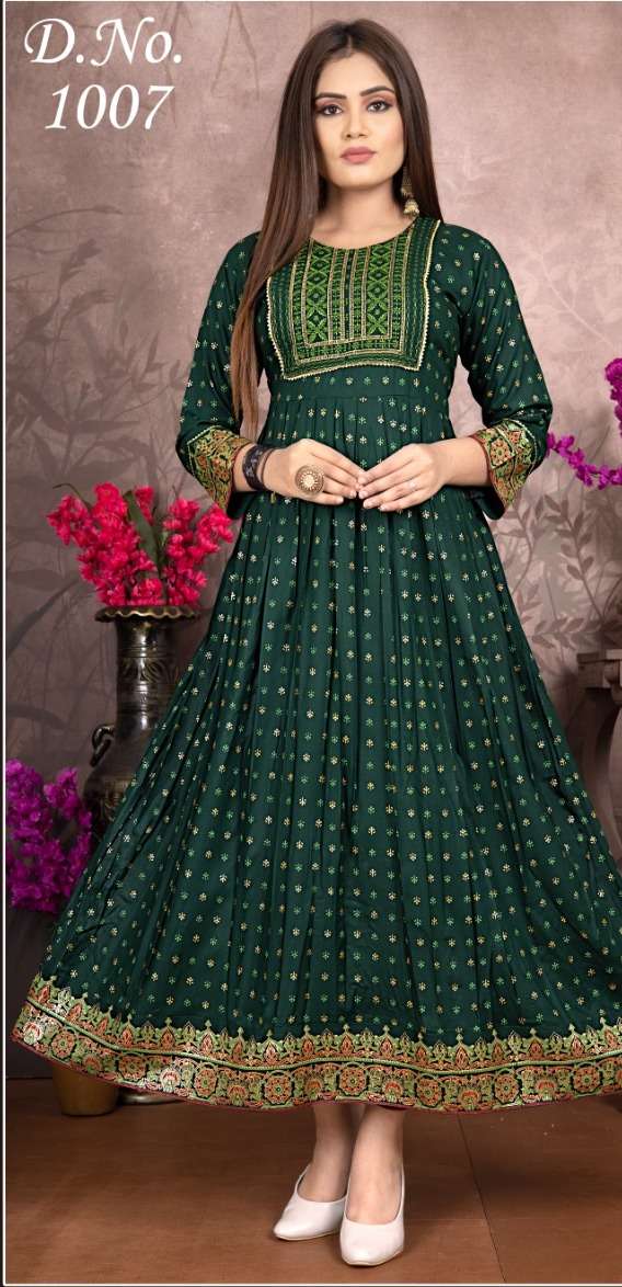 Green 1007 Rayon Gown Kurti Wholesale catalog