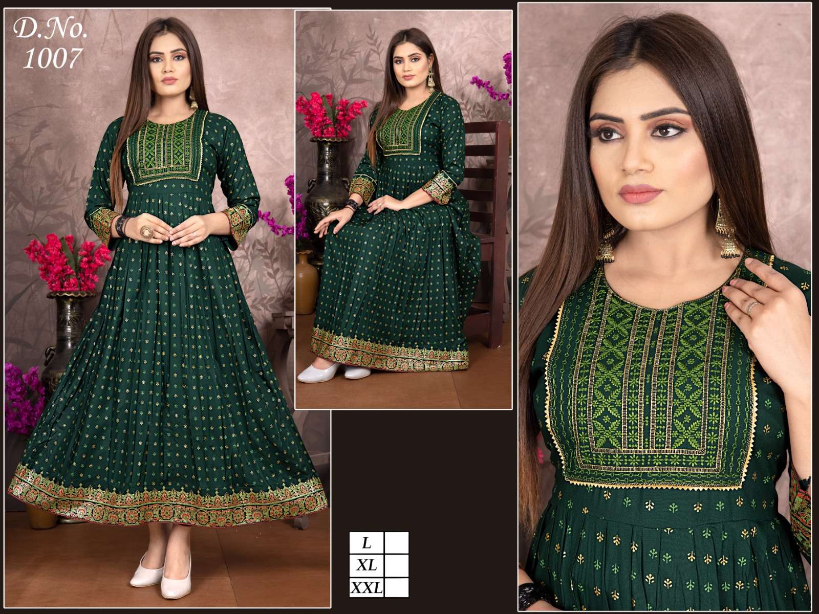 Green 1007 Rayon Gown Kurti Wholesale catalog