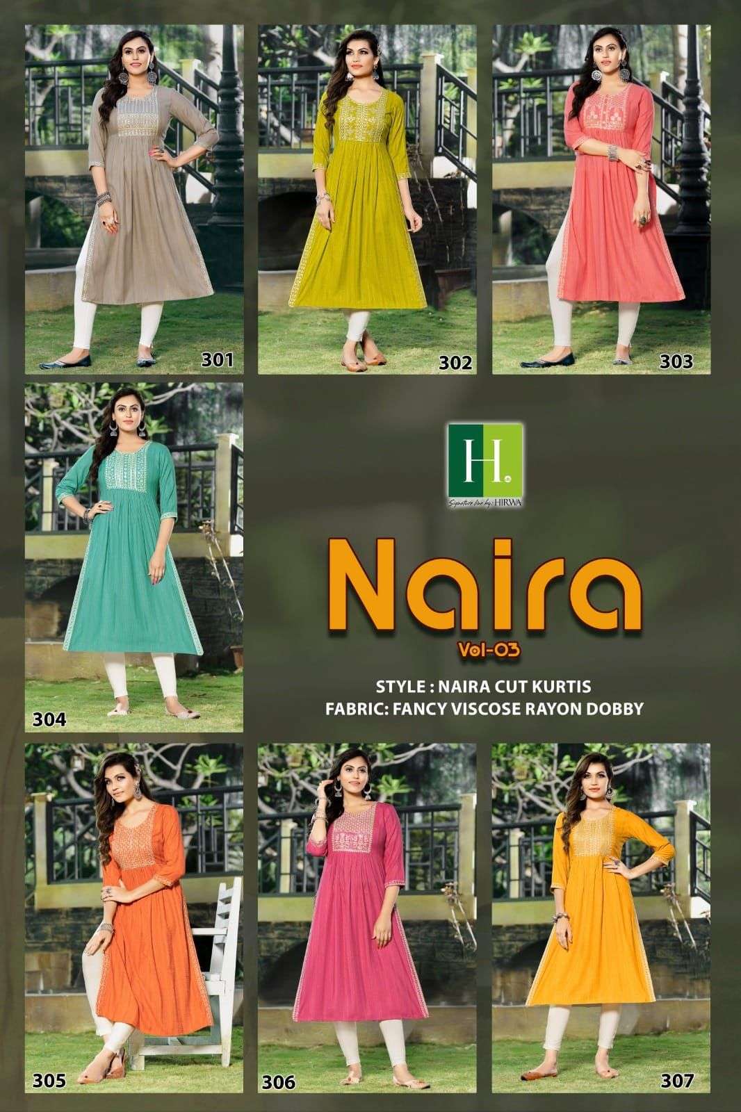 HIRWA NAIRA Vol.3 Naira cut kurti Wholesale catalog