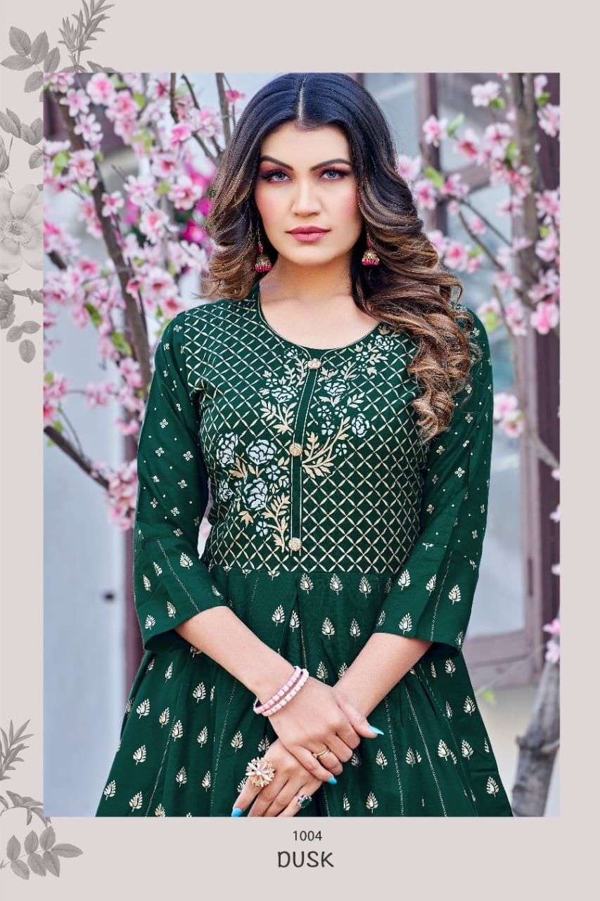 HIRWA Surveen Rayon Foil Prints long kurti Wholesale Catalog
