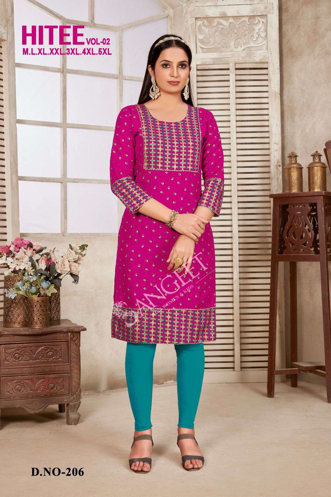 HITEE-2 RAYON MULTI GOLD PRINT Kurti Wholesale catalog