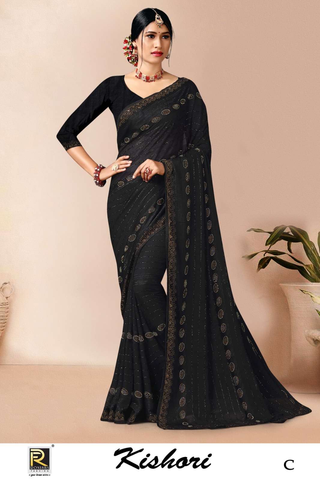 KISHORI BY RONISHA SAREE FANCY FABRICS SIROSKI DIAMOND PANEL DESIGNER SAREES