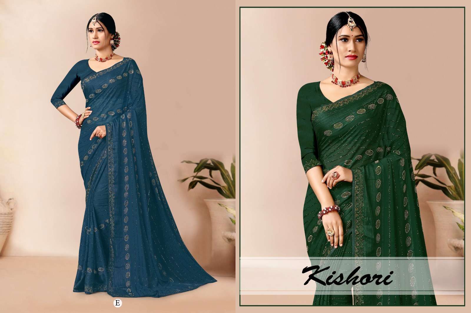 KISHORI BY RONISHA SAREE FANCY FABRICS SIROSKI DIAMOND PANEL DESIGNER SAREES