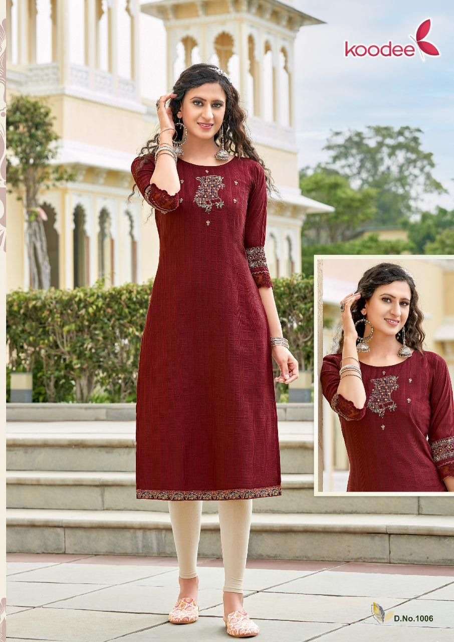 KOODEE Juhi Vol-1 Chinon Dobby Kurti Wholesale catalog