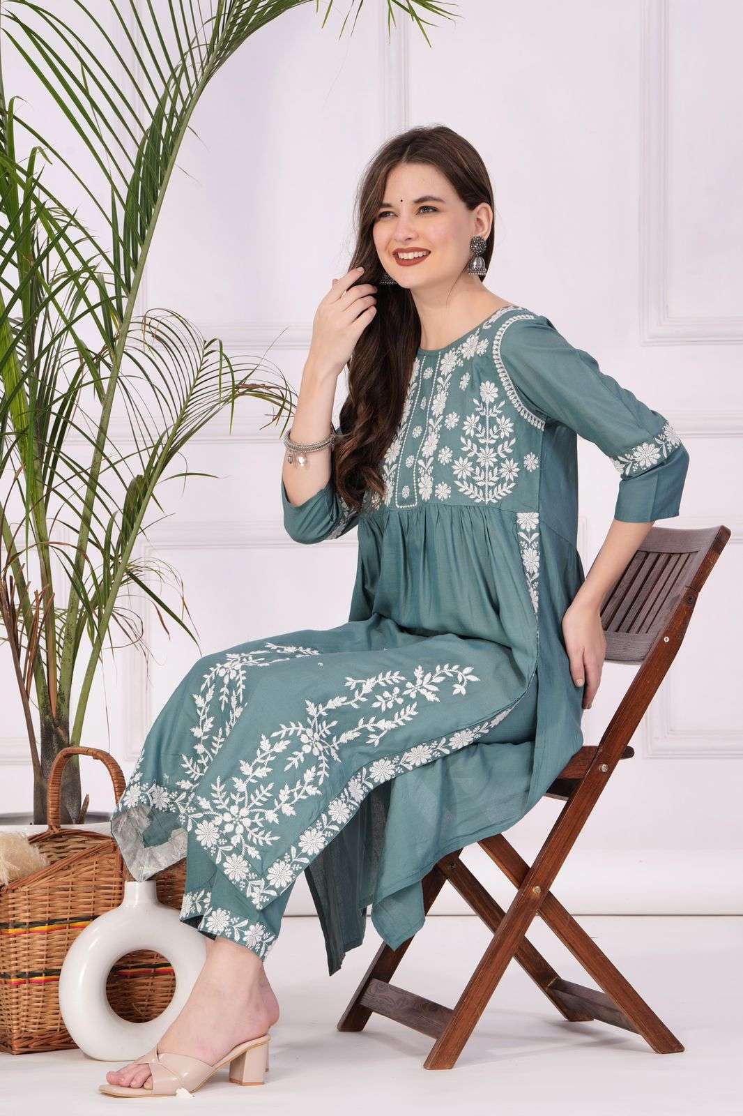 Lukhnowi Concept Sea Green Reyon Kurti Wholesale catalog