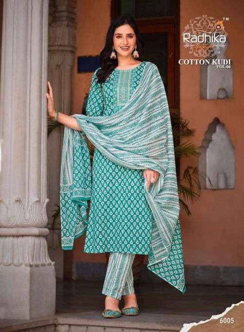 RADHIKA lifestyle COTTON 60*60 KURTI WITH PANT& DUPPATTA Wholesale catalog