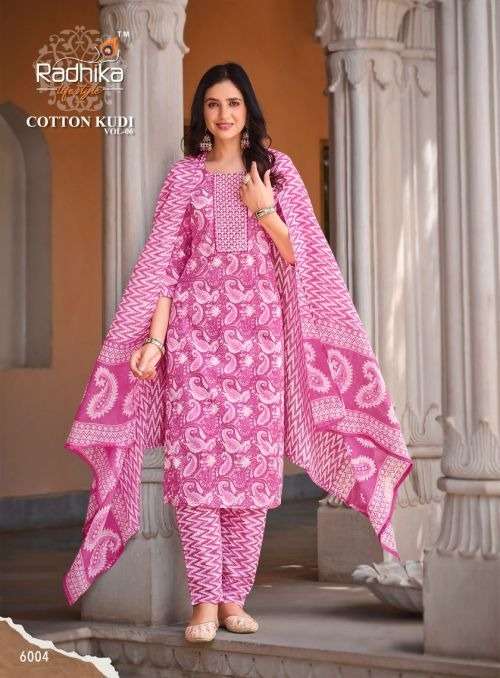 RADHIKA lifestyle COTTON 60*60 KURTI WITH PANT& DUPPATTA Wholesale catalog
