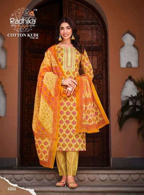RADHIKA lifestyle COTTON 60*60 KURTI WITH PANT& DUPPATTA Wholesale catalog