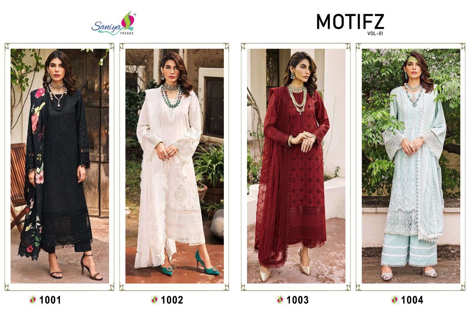 Saniya Motifz Vol 1 Cambric Cotton Pakistani Salwar Suits Wholesale catalog