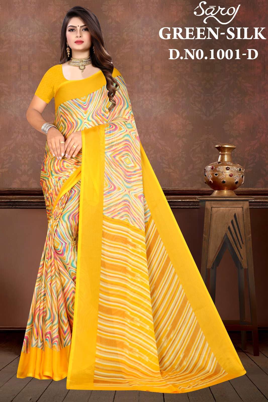 Saroj Green silk-1 Casual Moss chiffon crushed printed Saree Wholesale catalog