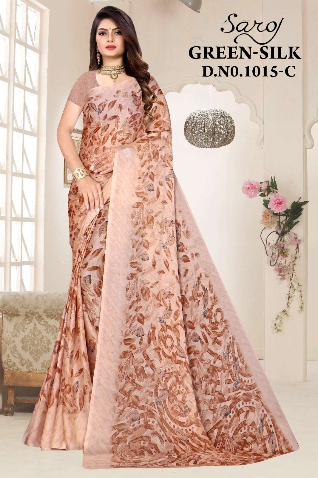 Saroj Green Silk 15 Designer Moss Chiffon Saree Wholesale catalog