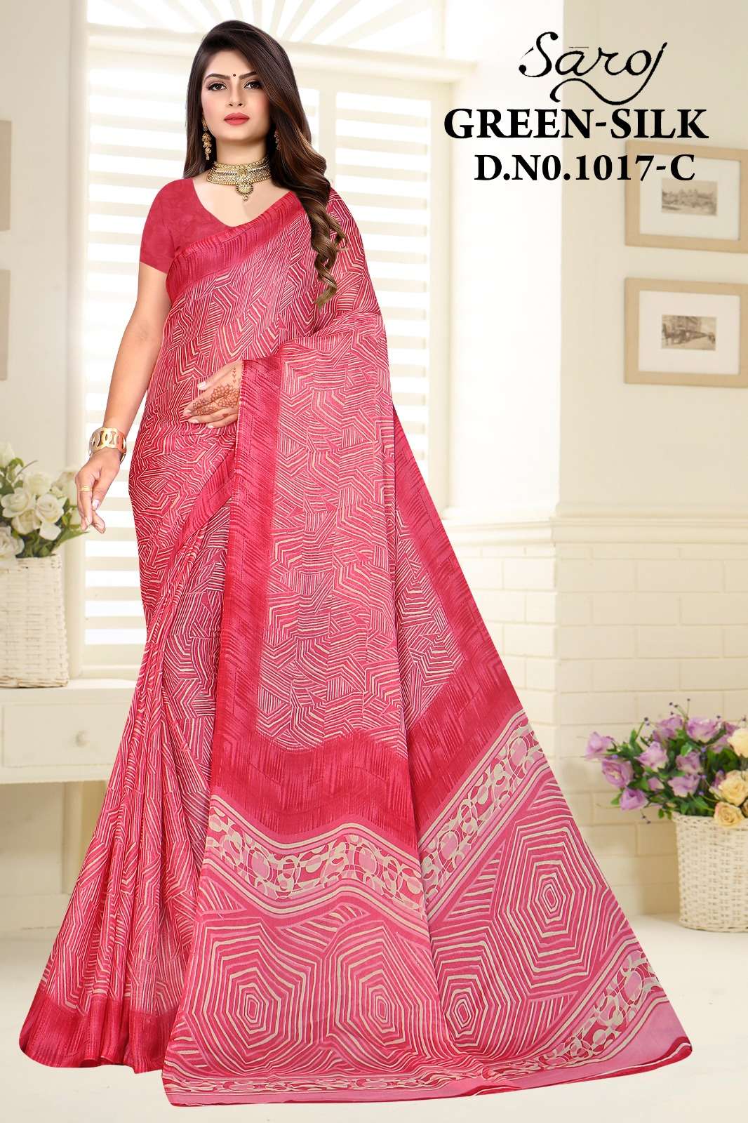 Saroj Green Silk 17 Designer Moss Chiffon Printed Saree Wholesale catalog