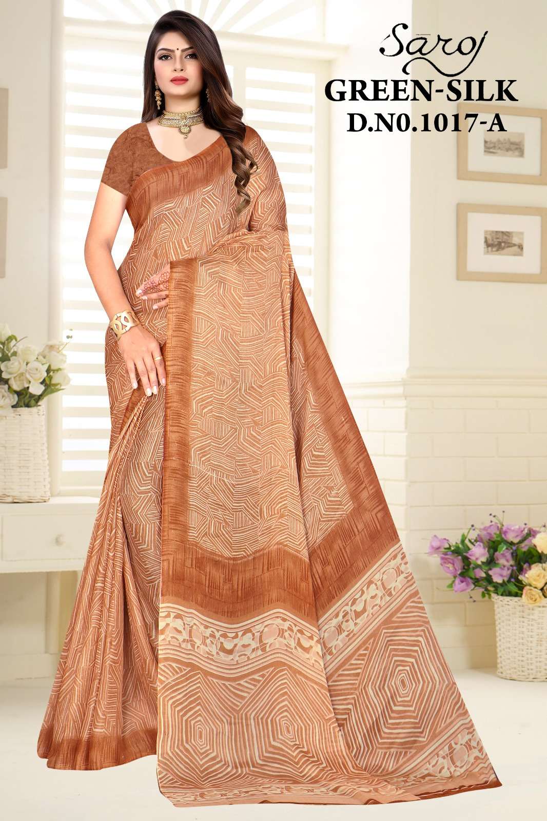 Saroj Green Silk 17 Designer Moss Chiffon Printed Saree Wholesale catalog
